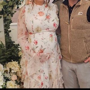 Adjustable Floral baby shower maternity White Dress